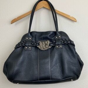 Aqua Madonna Black Leather Shoulder Bag Purse with Braid embellishment